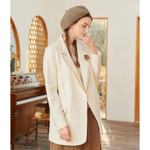 Famecoco范可儿羊毛西装外套女士冬季修身气质通勤小众西服F228AW007 商品图2