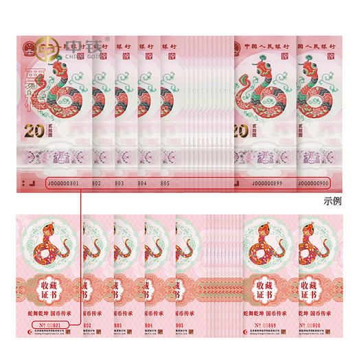 康银阁装帧蛇币蛇钞 金蛇瑰宝  四季和合-1币1钞盲盒 十全十美-蛇钞标十青花瓷蛇币卡 商品图5