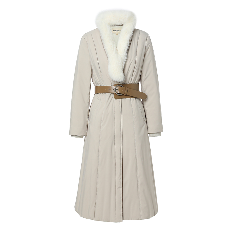 famecoco范可儿狐狸大毛领羽绒服冬季加厚中长款收腰优雅外套F228AH011