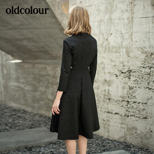 oldcolour欧珂春秋V领中长款收腰时尚耐看长袖连衣裙B31103158 商品图3