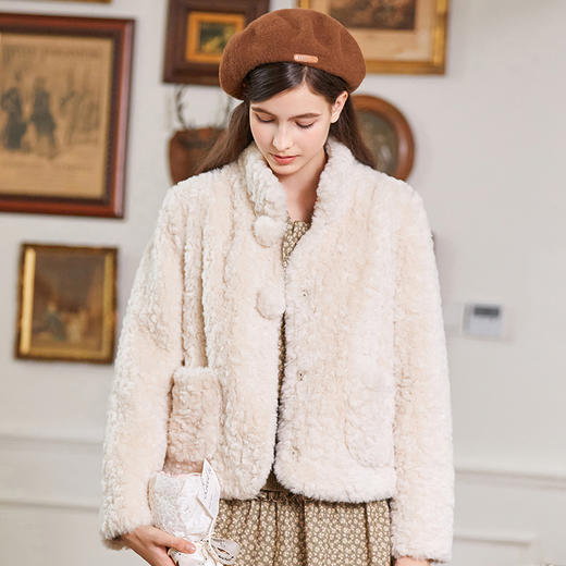 Famecoco范可儿立领毛绒短款外套女冬季FAB8AB042 商品图0