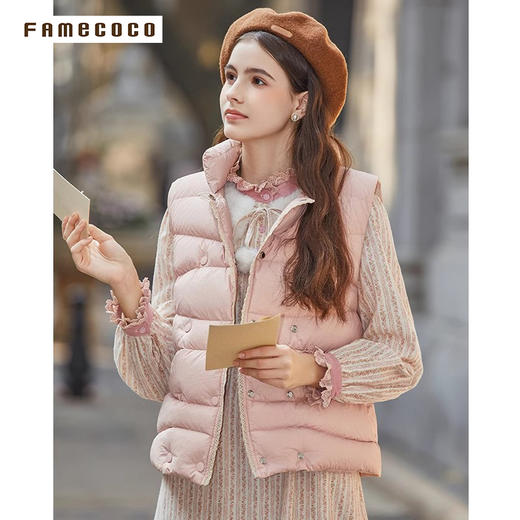 Famecoco范可儿轻薄保暖立领羽绒马甲背心女冬款FAB8CC002 商品图2