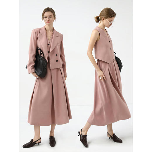 COCOBELLA[浪漫粉]磨毛粗斜纹半身裙25春商务休闲长裙HS7078【无磨毛版】 商品图0