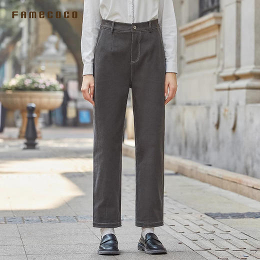 Famecoco范可儿裤子纯棉直筒宽松休闲自然腰女装长裤FAB8GA004 商品图2