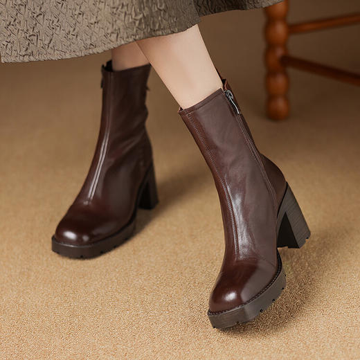 【预售5天】小个子厚底马丁靴女真皮粗跟瘦瘦靴秋冬新款防水台高跟时装靴GP&2976 商品图3