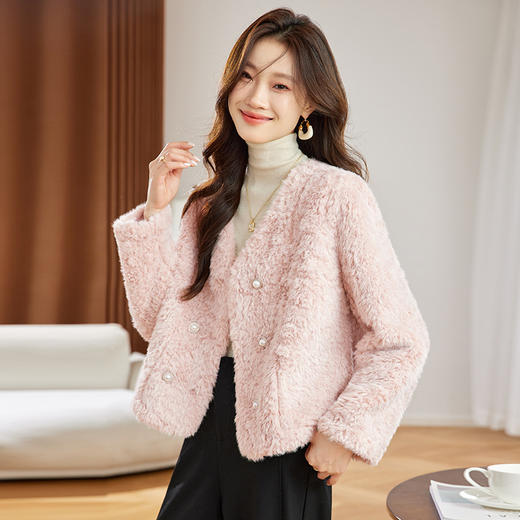 皮毛一体夹棉短外套，仿羊羔毛外套小香风短款上衣MJY8816 商品图0