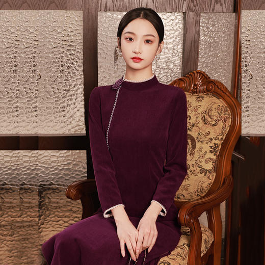 藏青色新中式国风，长款改良旗袍 SC18060 商品图3