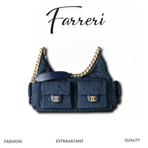 香奶奶 25C金扣拉链开合 牛仔布 流浪包 大号 商品图0