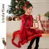 littletime女童红色冰花丝绒纱裙2024秋冬新款拜年长袖公主连衣裙 商品缩略图0