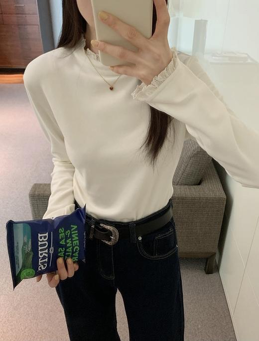 【YW】无忧购韩系ins温柔百搭半高领蕾丝花边双面磨毛内搭打底衫9001（截单后3-5天发货) 商品图5