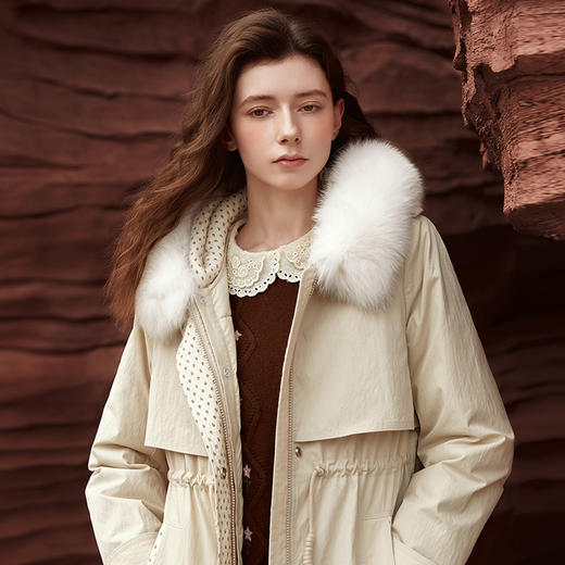 Famecoco范可儿连帽长款羽绒服可拆卸内胆FAB8AH004 商品图4