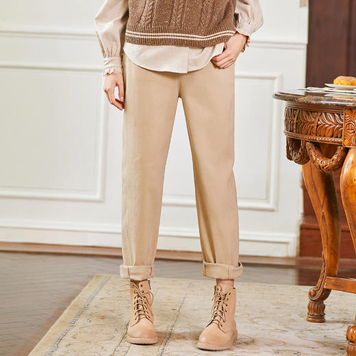 Famecoco范可儿秋冬撞色双腰头休闲长裤女FAB8GA002 商品图3