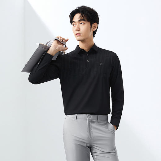 柒牌男装长袖POLO衫男士2025春季新款时尚印花中青年休闲翻领T恤128T71690 商品图1