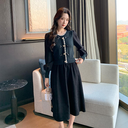 奢姿2024年冬季新款大码女装蝴蝶结拼接裙子胖妹妹假两件连衣裙9844853681 商品图0