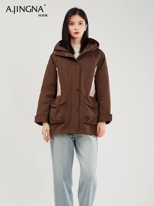 【三季皆宜】阿菁娜城市运动撞色拼接连帽冲锋衣F29D215007 商品图0
