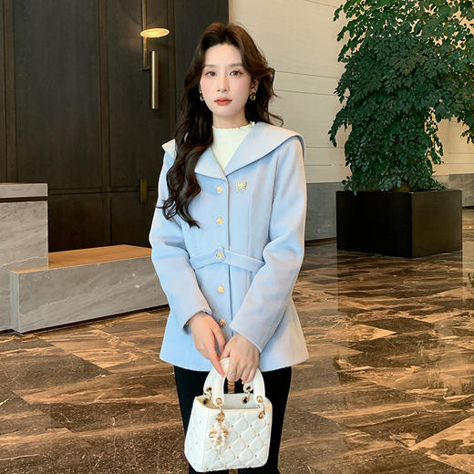 奢姿大码女装2024冬季气质名媛大翻领毛呢胖妹妹时尚单排扣外套9944334369 商品图1