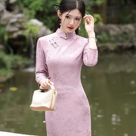 针织提花旗袍高级感复古新中式长袖秋季改良高贵气质显瘦JFX715