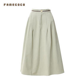 famecoco范可儿高腰撞色织带a字半身裙女冬FAB8HA033