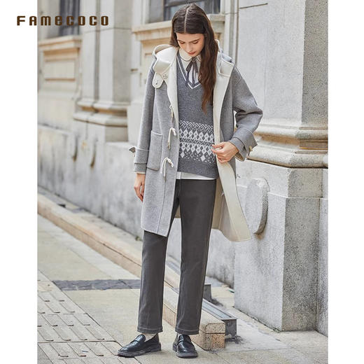 Famecoco范可儿裤子纯棉直筒宽松休闲自然腰女装长裤FAB8GA004 商品图1