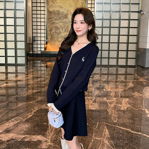 奢姿2024年冬季新款大码女装休闲气质两件套胖妹妹绣花V领套装9844969406 商品图1