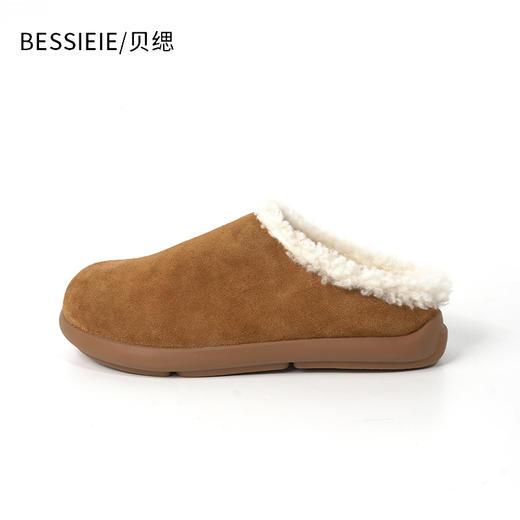 BESSIEIE/贝缌 包头勃肯穆勒鞋平底毛毛半拖鞋外穿厚底保暖冬季 商品图4