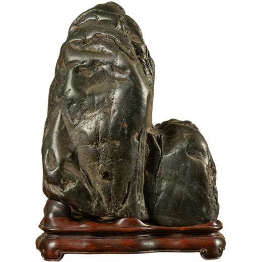 清 胡远款灵璧石诗文文房赏石（红木座） 商品图5