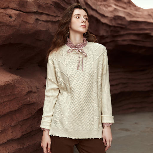 Famecoco范可儿女士绞花套头针织毛衣冬FAB8DB048 商品图0