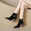 【预售5天】优雅气质名媛时装靴秋冬季新款靴子尖头粗跟高跟女靴金属扣短靴女QS&6053 商品缩略图4