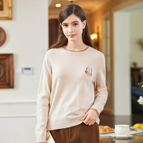 Famecoco范可儿圆领刺绣徽章长袖针织衫冬FAB8DB031