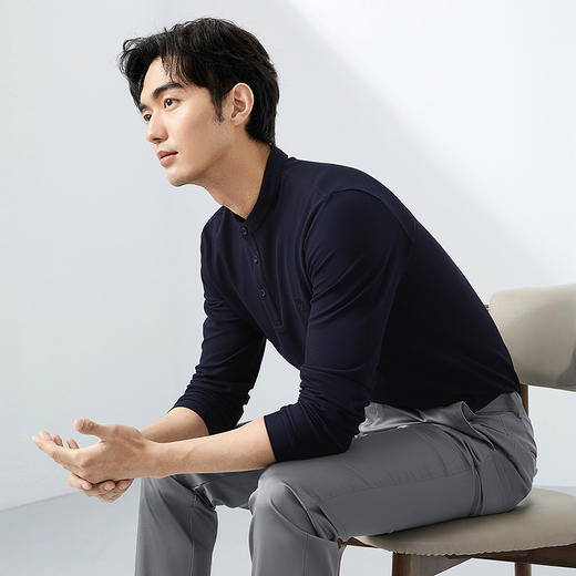 【5A抗菌2A防螨】柒牌polo衫男长袖2025春季新款商务休闲打底上衣128T71750 商品图4