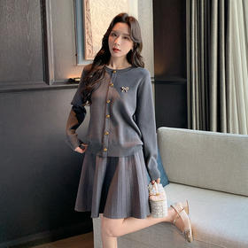 奢姿大码女装2025秋季简约通勤套装胖妹妹时尚上衣半裙针织两件套9643969275
