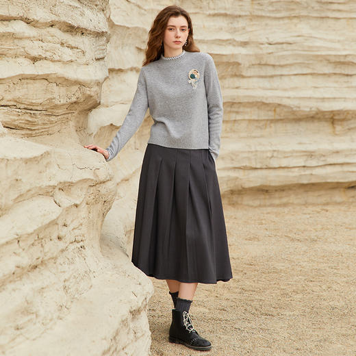 Famecoco范可儿冬季内搭打底圆领羊毛针织衫女百搭显瘦FAB8DC018 商品图4