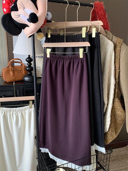 【GZ】无忧购韩系慵懒百搭宽松显瘦花边拼接毛呢直筒半身裙3320（截单后7天发货）25年清仓捡漏 商品图14