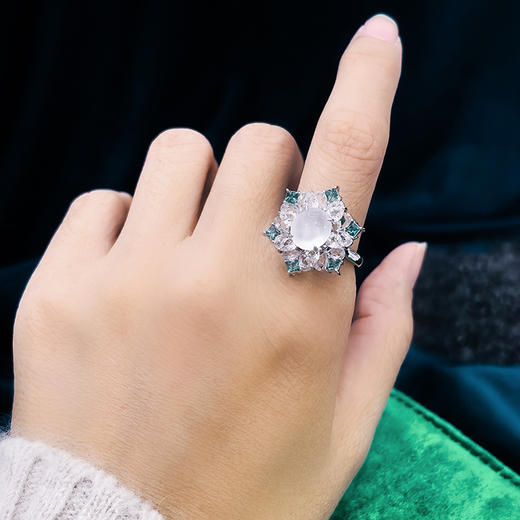 「冰雪奇缘」雪花高冰翡翠戒/吊坠双戴款【现货可改手寸】 商品图7