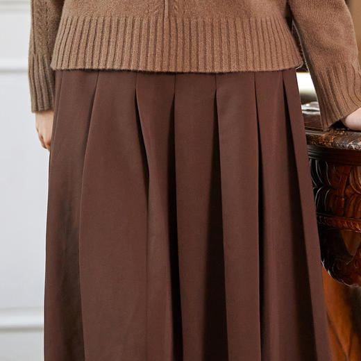 Famecoco范可儿百褶裙长款秋冬保暖百搭款加厚附腰带FAB8HA010 商品图1