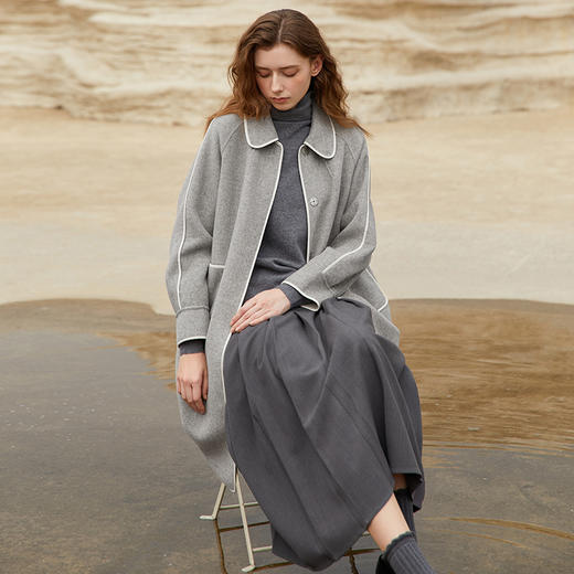 Famecoco范可儿长款毛呢大衣外套女士秋冬FAB8AR040 商品图2