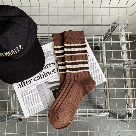 【敲好看！百搭又个性】袜子女 条纹中筒袜粗针秋冬款ins潮纯棉爆款学院风咖系堆堆袜百搭。ry 商品图6