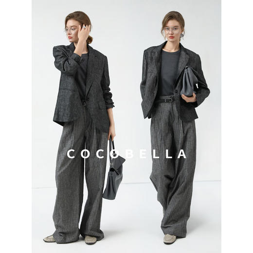COCOBELLA商务休闲亚麻长裤条纹捏褶阔腿裤夏棉麻西裤PA0026 商品图3