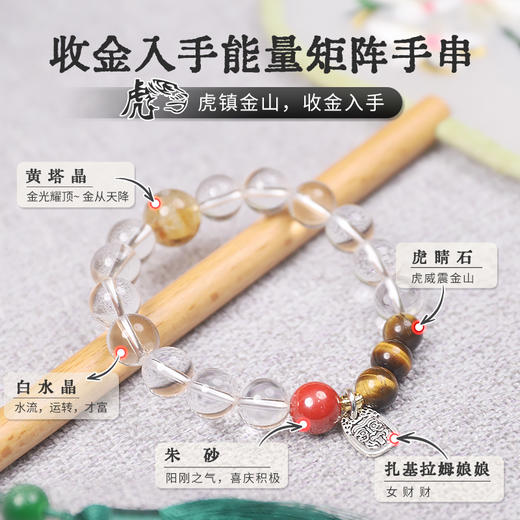 【2025年十二生肖手串】虎女 能量矩阵“收金入手“白水晶朱砂虎睛石手串手链 女士手串配饰单圈【虎女-建议戴右手】 商品图0