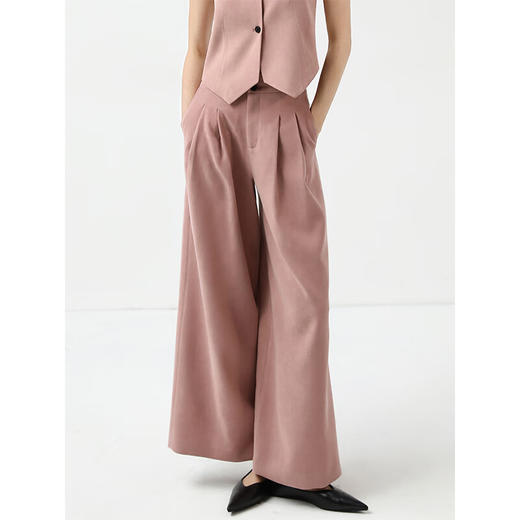 COCOBELLA[浪漫粉]重工打褶通勤阔腿裤25春西裤休闲裤PA3036 商品图1