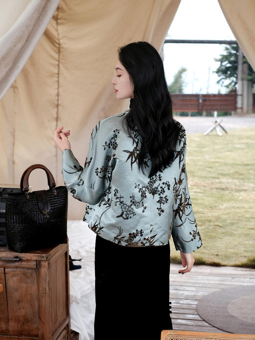 盛唐牡丹|松石绿漳绒外套-钉珠款(钉珠花纹随机） 商品图8