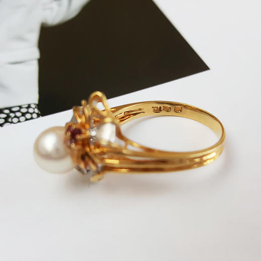 【天然正品】AU750黄金镶天然约6.8MM海水珍珠戒指13.5号（戒圈可改）女士现售价：2680！181124NJM38 商品图6