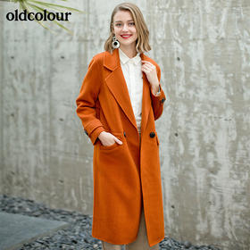 oldcolour欧珂长袖双面长款毛呢大衣女过膝长新款修身显瘦