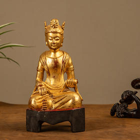 清 檀香木漆金自在观音像