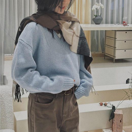 【顺丰包邮】35058 洛诗琳韩系简约纯羊毛V领针织上衣女858 商品图1