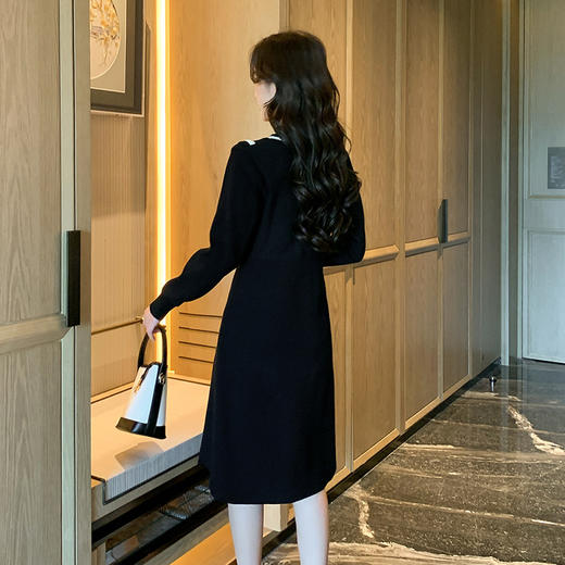 奢姿2024年冬季新款大码女装拼接立领裙子胖妹妹法式假两件连衣裙9844853689 商品图3