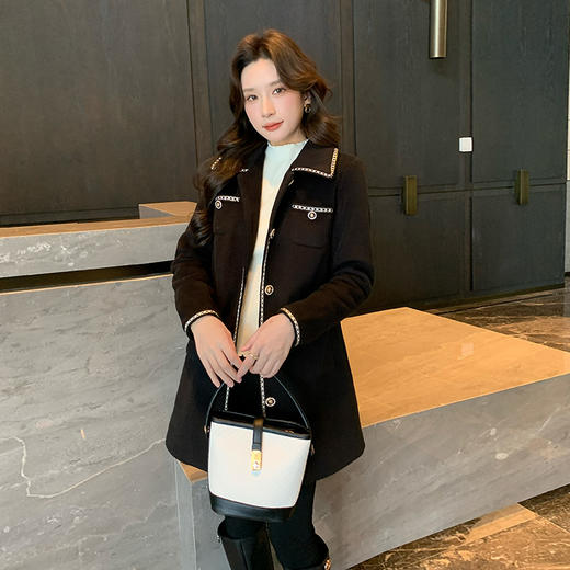 奢姿大码女装2024冬季胖妹妹翻领气质大口袋中长款小香风呢外套9944327530 商品图1