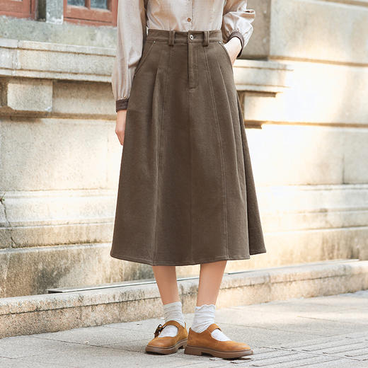 Famecoco范可儿纯棉加厚A字半身裙女秋冬伞裙百搭显瘦FAB8HA001 商品图3