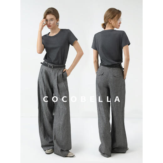 COCOBELLA商务休闲亚麻长裤条纹捏褶阔腿裤夏棉麻西裤PA0026 商品图1