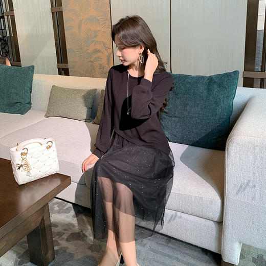 奢姿大码女装2025秋季气质网纱拼接假两件裙子胖妹妹时尚连衣裙9944891823 商品图2